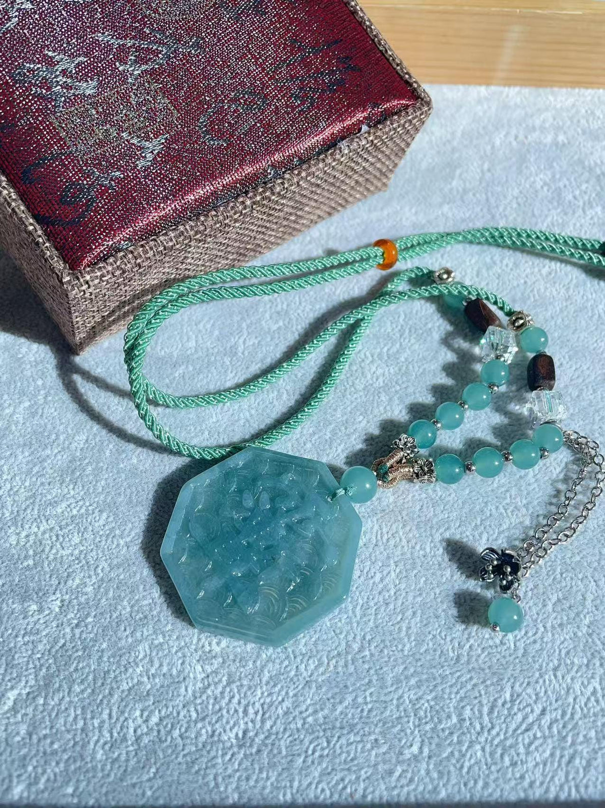 Certified Blue Jadeite Bagua Pendent , Lucky Natural Jadeite Pendent, Grade A Jadeite Pendent