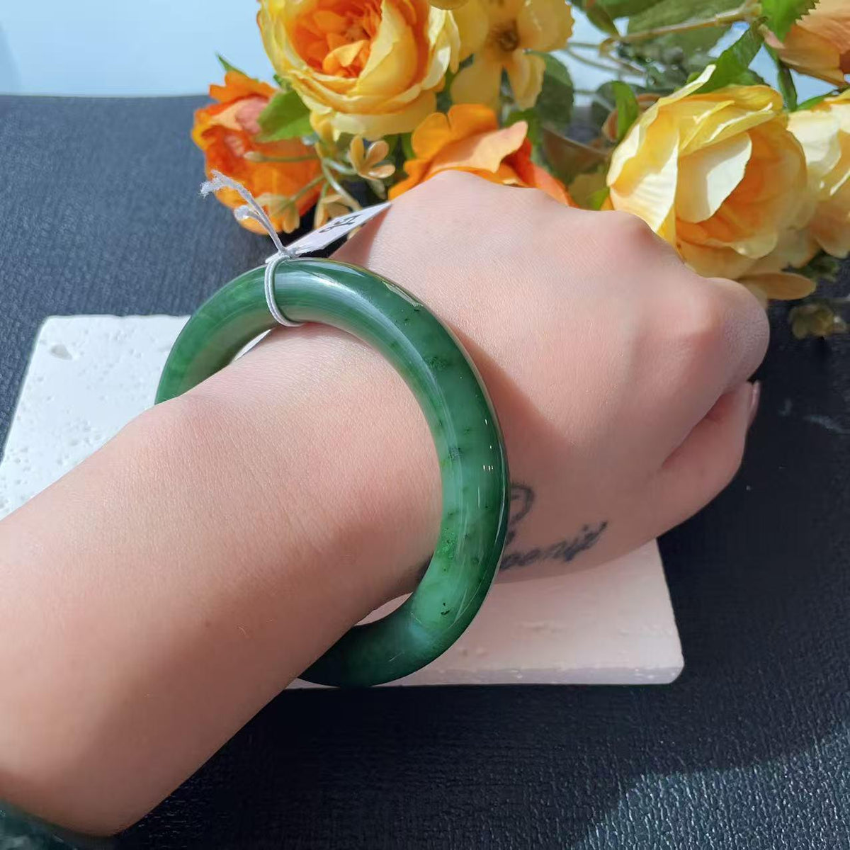 Natural Nephrite Jade Bangle Bracelet | Rich Green Jade Bangle | Size 56mm | Classic Round Jade Bracelet | Gift for He