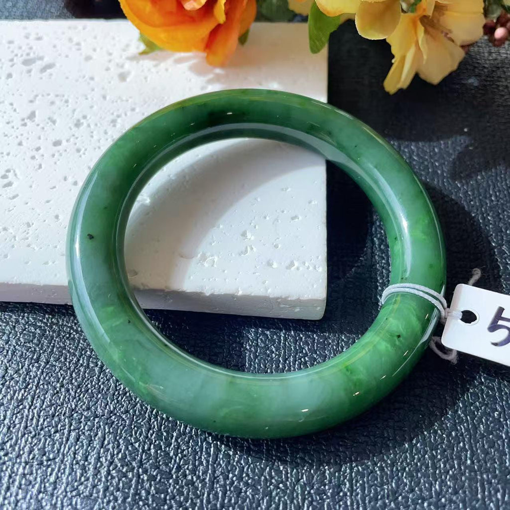 Natural Nephrite Jade Bangle Bracelet | Rich Green Jade Bangle | Size 56mm | Classic Round Jade Bracelet | Gift for He
