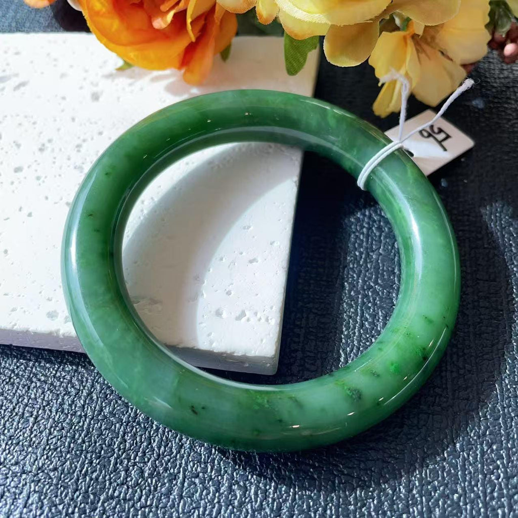 Natural Nephrite Jade Bangle Bracelet | Rich Green Jade Bangle | Size 56mm | Classic Round Jade Bracelet | Gift for He