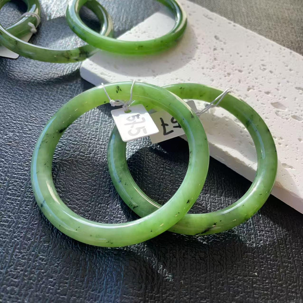 DEAL！Certified Natural Nephrite Jade Slim Bangle, 55-58 Size Minimalist Bangle Bracelet, Green Jade Bangle, Real Jade Bangle Bracelet