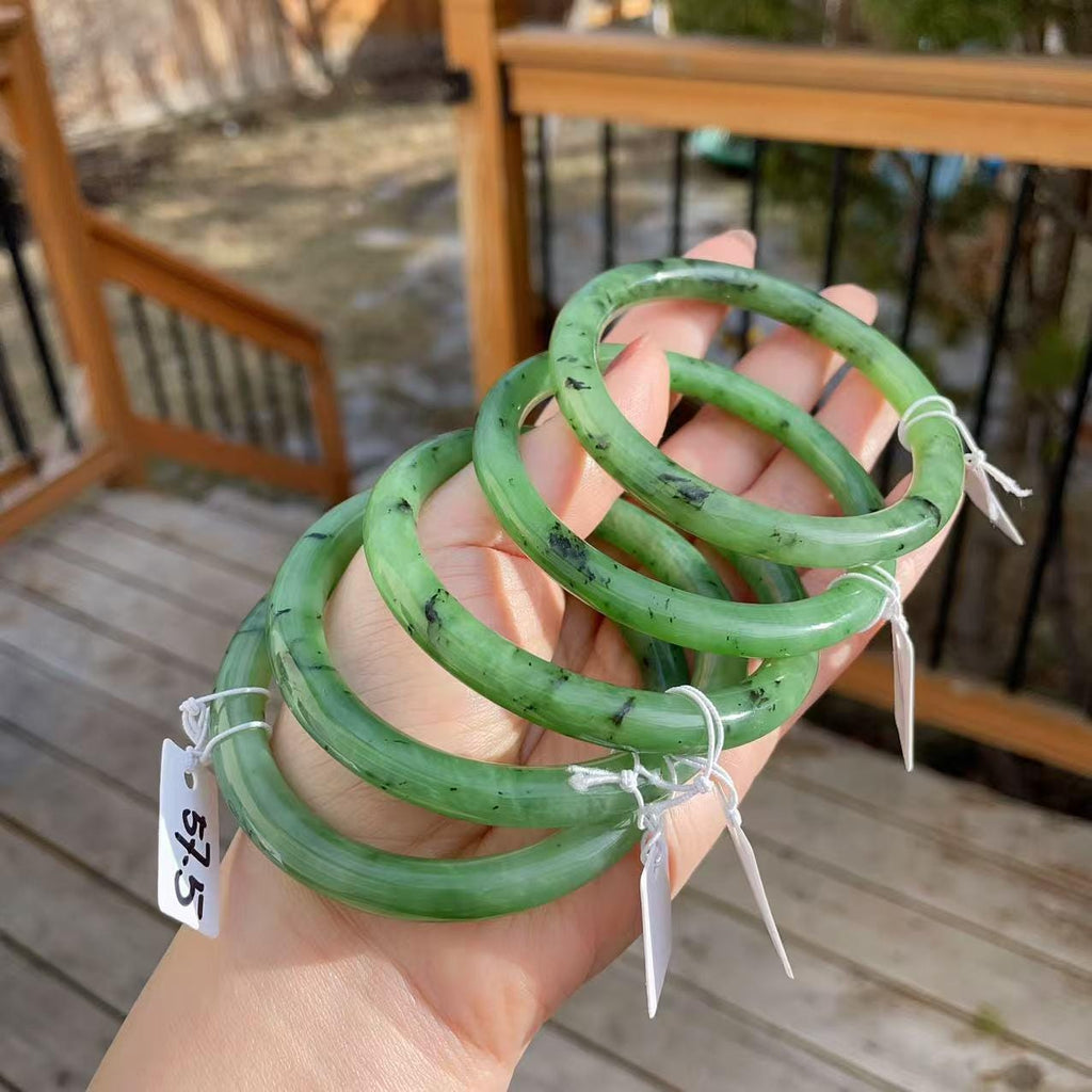 DEAL！Certified Natural Nephrite Jade Slim Bangle, 55-58 Size Minimalist Bangle Bracelet, Green Jade Bangle, Real Jade Bangle Bracelet