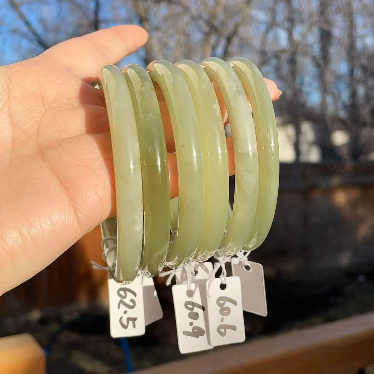 Deal! Natural Nephrite Jade Slim Bangle, Certified Jade Bangle,Spring Water Green ,Size 60–61
