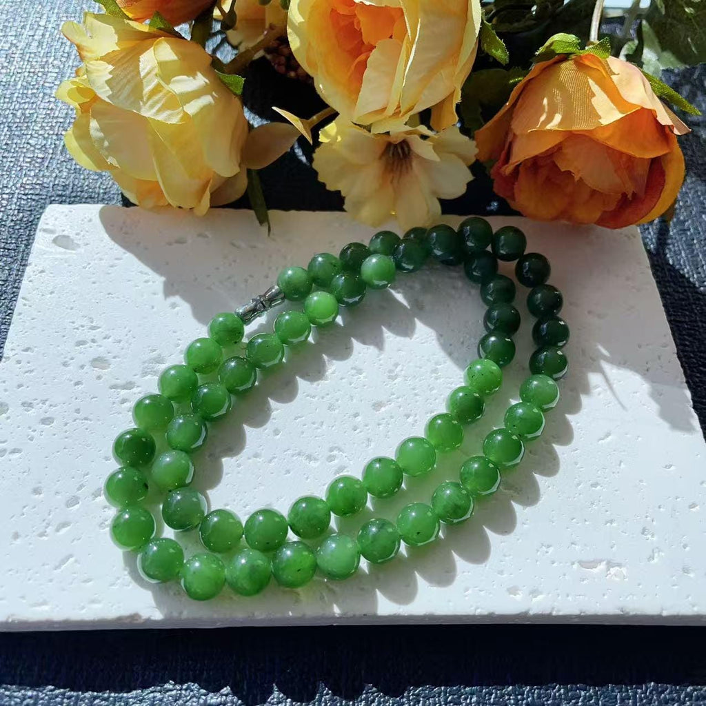 Certified Natural Green Jade Bead Necklace ,8mm Beaded Jade Chain, Nephrite Jade Necklace, 18” Length,Real Jade Necklace