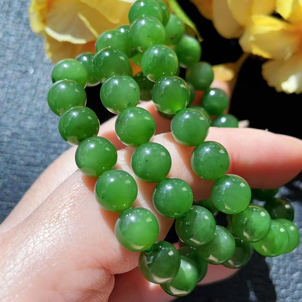 Certified Natural Green Jade Bead Necklace ,8mm Beaded Jade Chain, Nephrite Jade Necklace, 18” Length,Real Jade Necklace