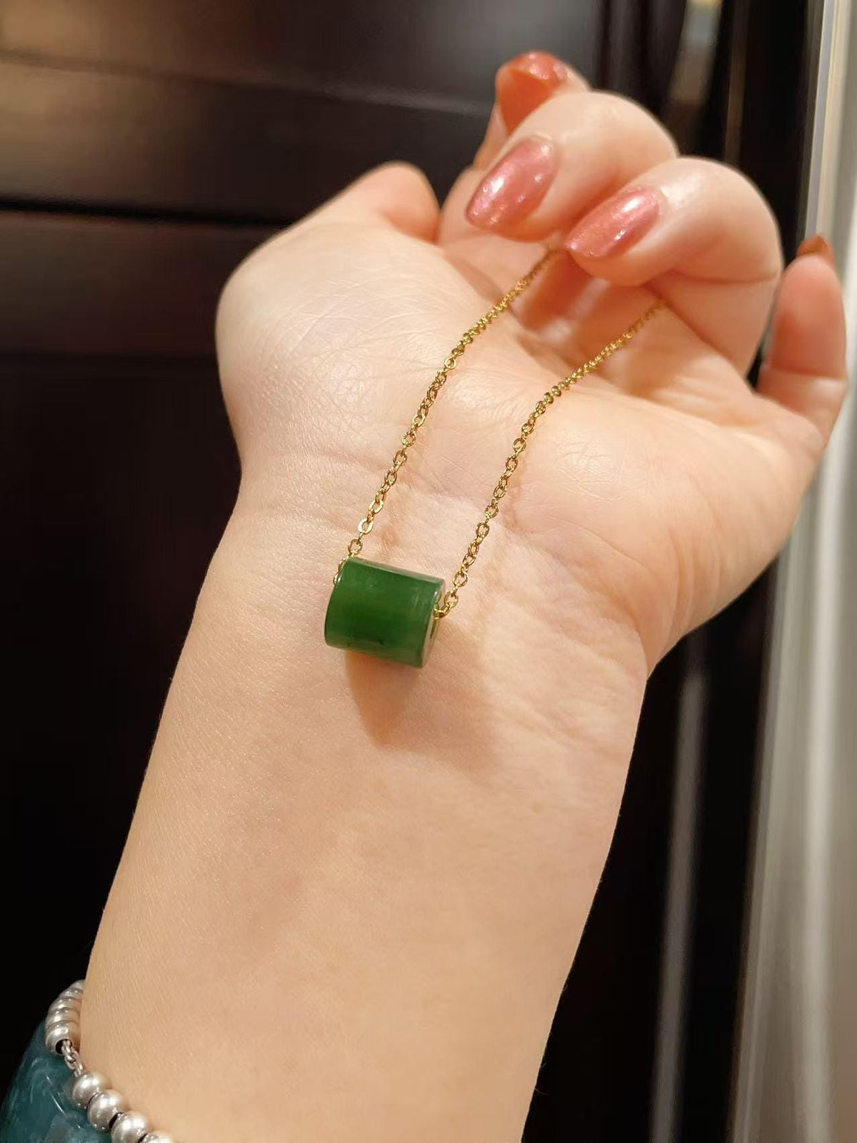 Certified Natural Green Jade Mini Pendant Necklace , Minimalist Lucky Charm Jade Jewelry, Green Jade Rolo Pendent