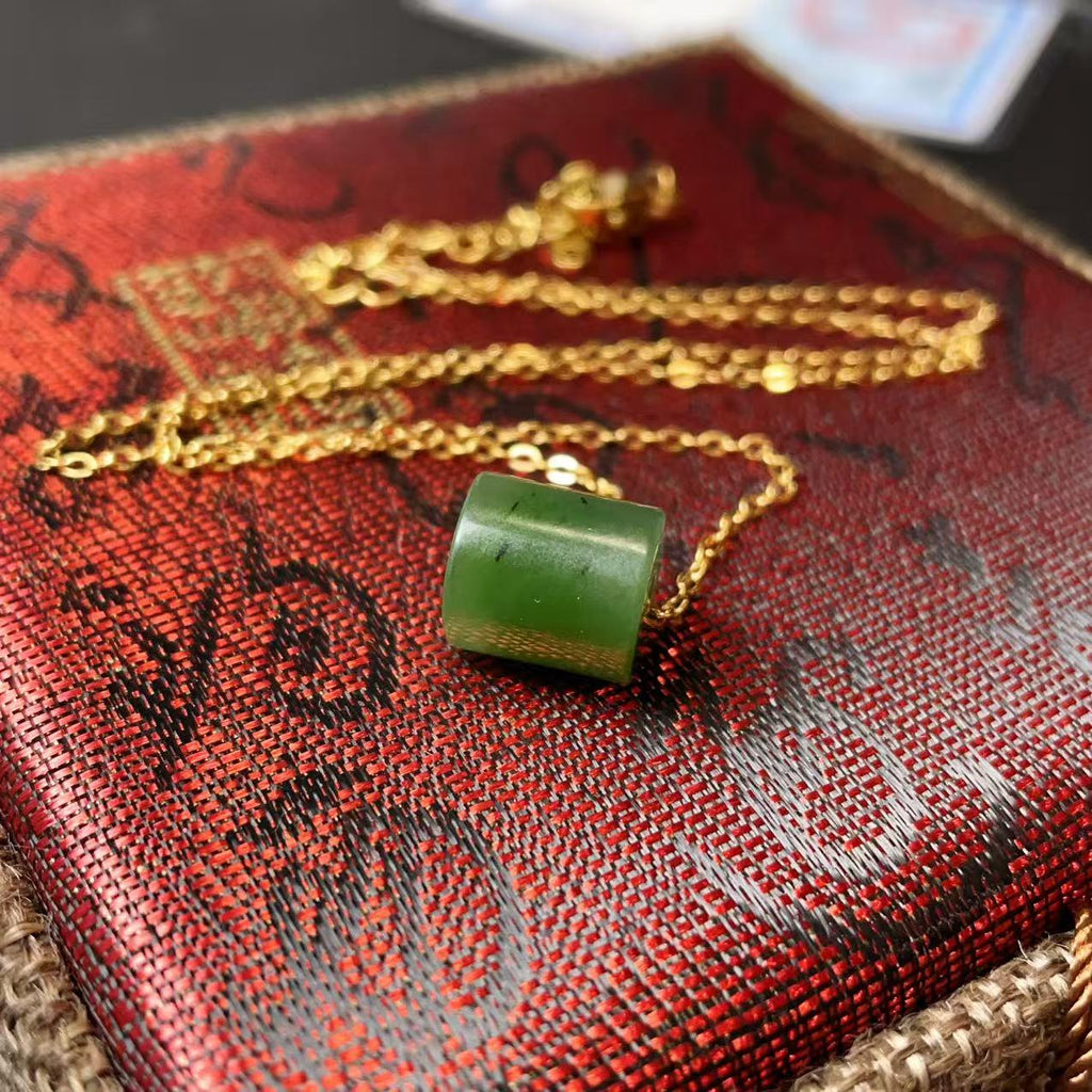 Certified Natural Green Jade Mini Pendant Necklace , Minimalist Lucky Charm Jade Jewelry, Green Jade Rolo Pendent