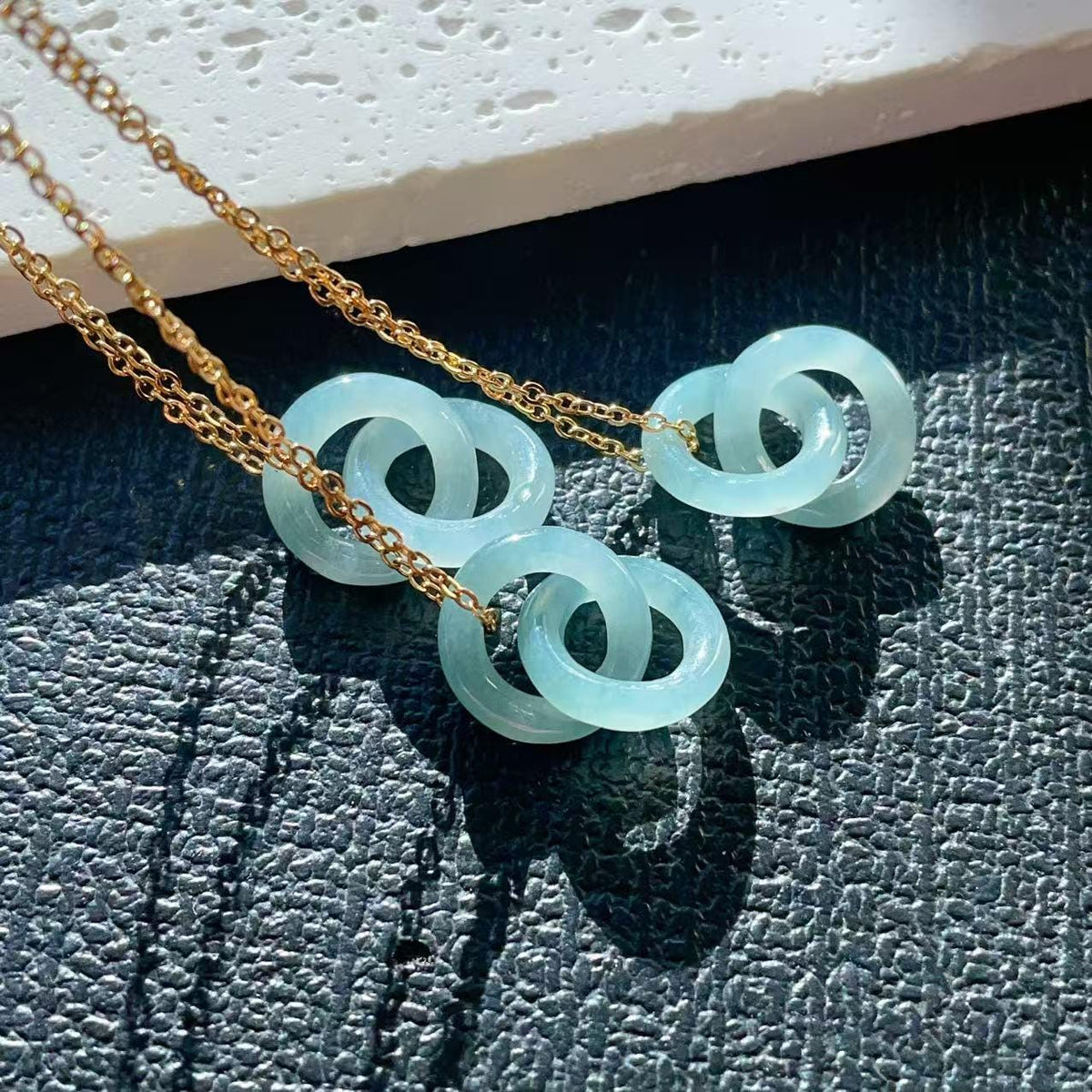 Natural Blue Jadeite Double Ring Necklace, Minimalist Jadeite Pendant , Real Jadeite infinitiy Pendent, Iced Jade Pendent