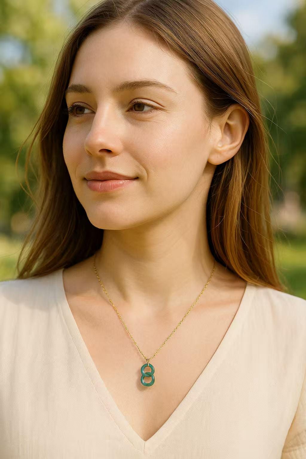 Natural Blue Jadeite Double Ring Necklace, Minimalist Jadeite Pendant , Real Jadeite infinitiy Pendent, Iced Jade Pendent