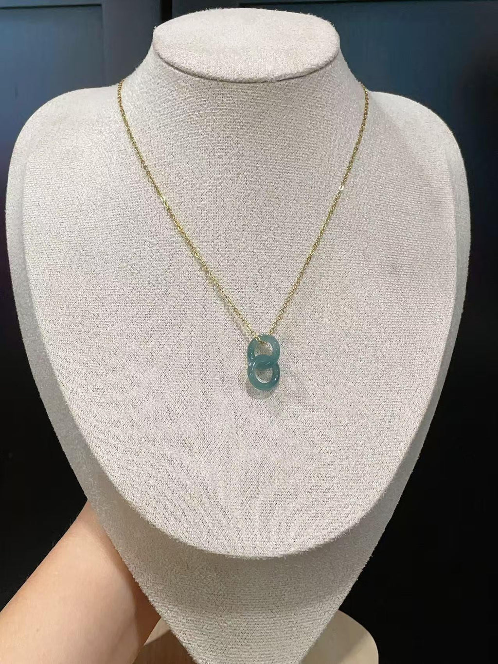 Natural Blue Jadeite Double Ring Necklace, Minimalist Jadeite Pendant , Real Jadeite infinitiy Pendent, Iced Jade Pendent