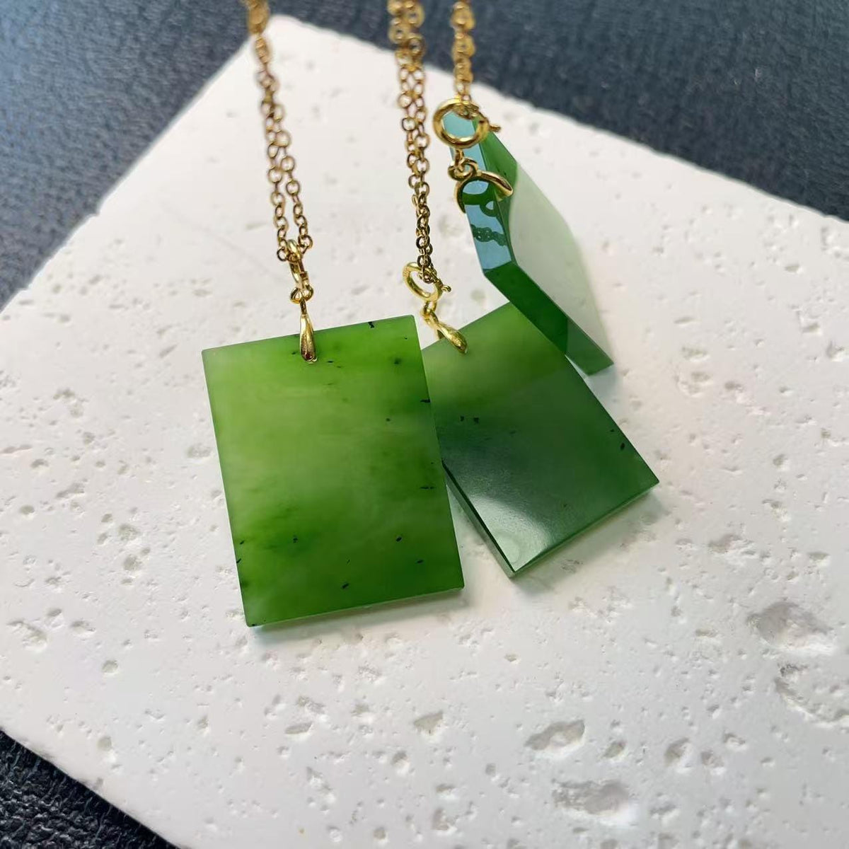 Natural Nephrite Jade Rectangle Pendant Necklace, Green Jade Tag Pendent, Lucky Jade Pendent Necklace