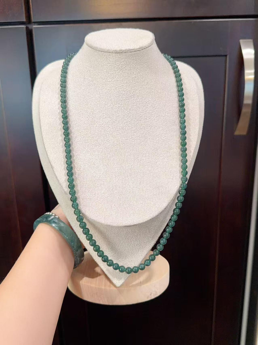 Natural Blue Water Jade Necklace ，6mm Beads 23" Long Chain， Icy Translucent Jadeite Necklace ，A Grade Jade， Gift for Her