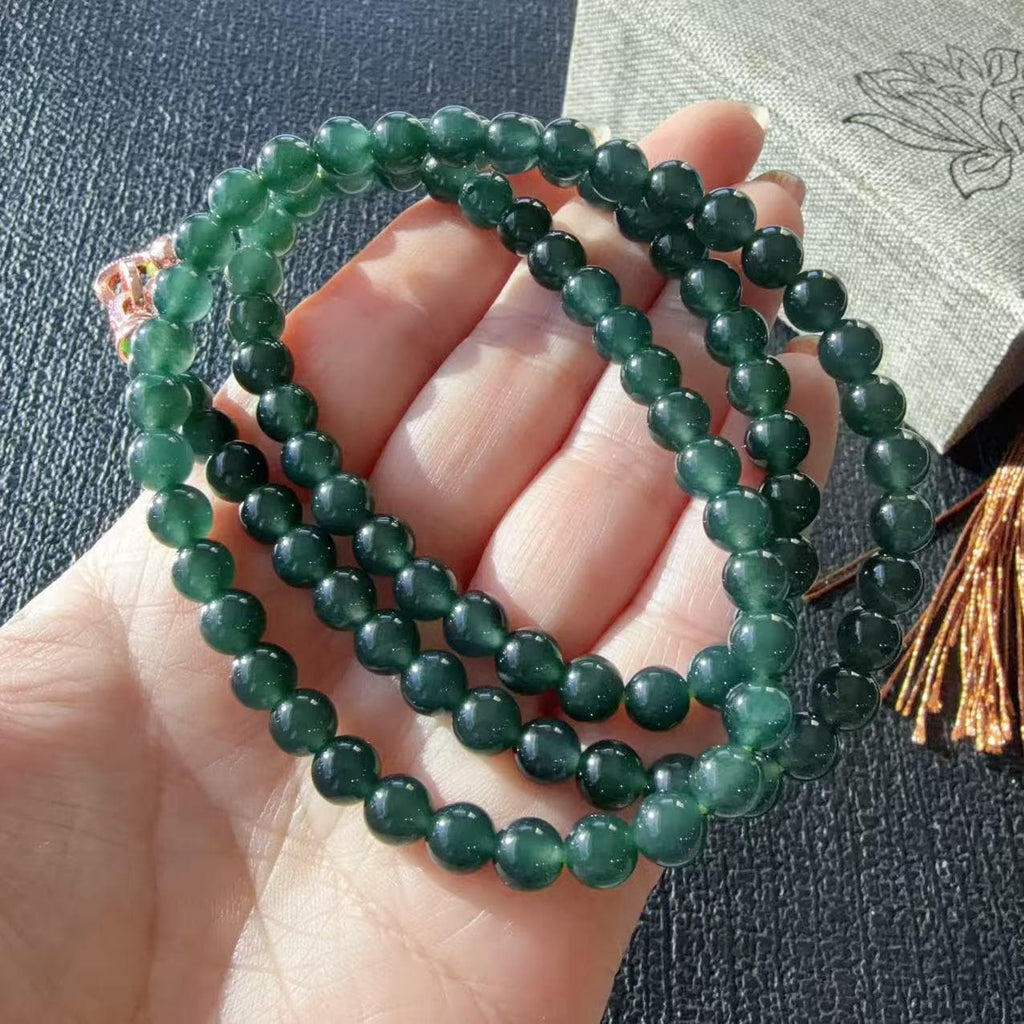 Natural Blue Water Jade Necklace ，6mm Beads 23" Long Chain， Icy Translucent Jadeite Necklace ，A Grade Jade， Gift for Her