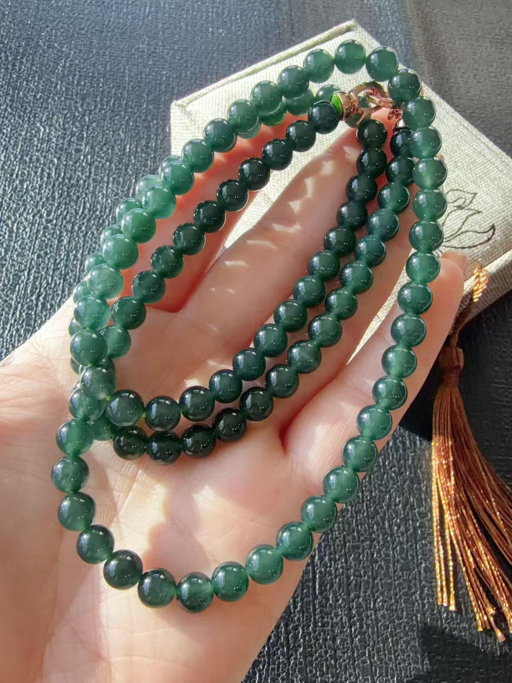Natural Blue Water Jade Necklace ，6mm Beads 23" Long Chain， Icy Translucent Jadeite Necklace ，A Grade Jade， Gift for Her