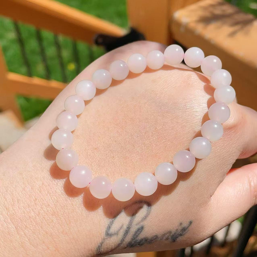Natural Pink Jade Bracelet， 6mm Beads Size 5-8 Inch Jade Bracelet ，Icy Translucent ，Minimalist Jewelry， Gift for Her