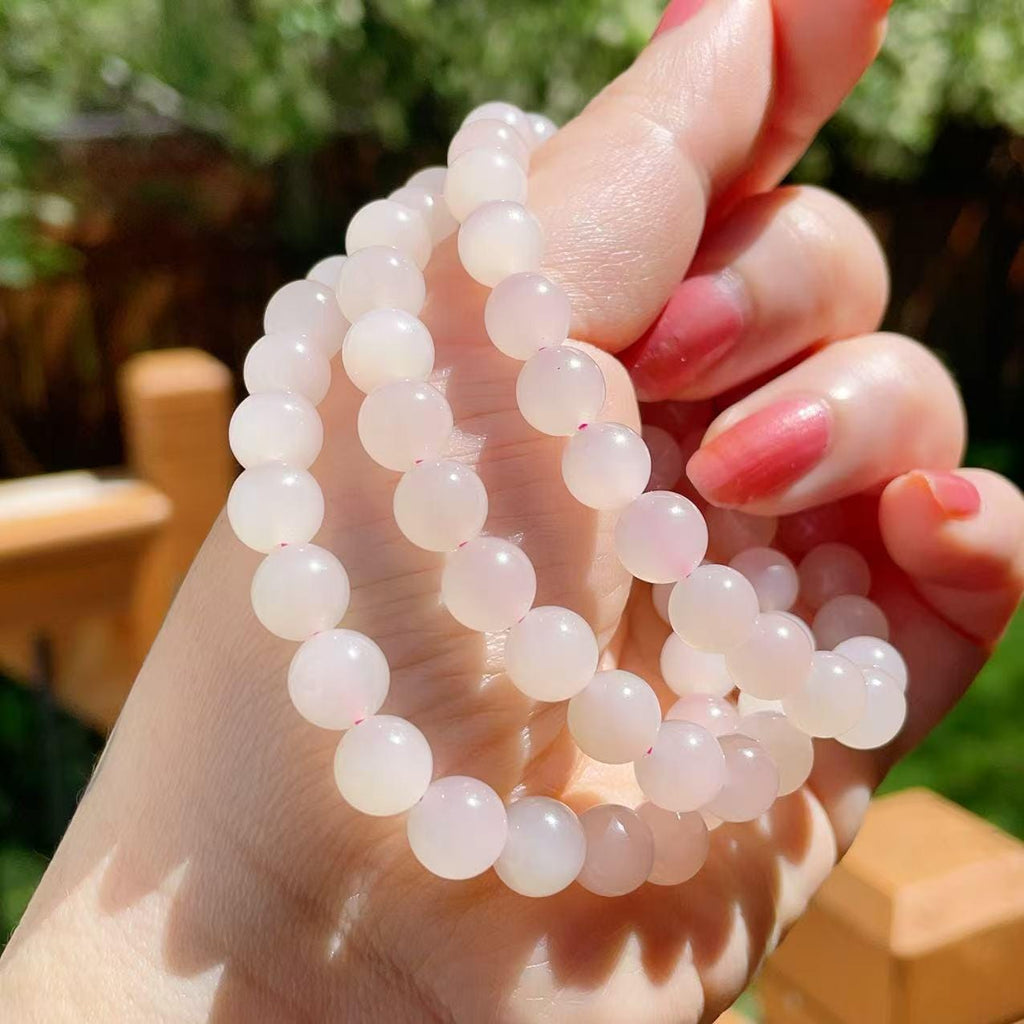 Natural Pink Jade Bracelet， 6mm Beads Size 5-8 Inch Jade Bracelet ，Icy Translucent ，Minimalist Jewelry， Gift for Her