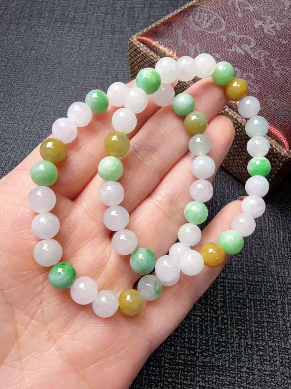 Certified Natural Jadeite Beaded Bracelet, 8mm Multi Color Grade A Jadeite Bracelet, Natural Green Jadeite, Real Jade Bracelet