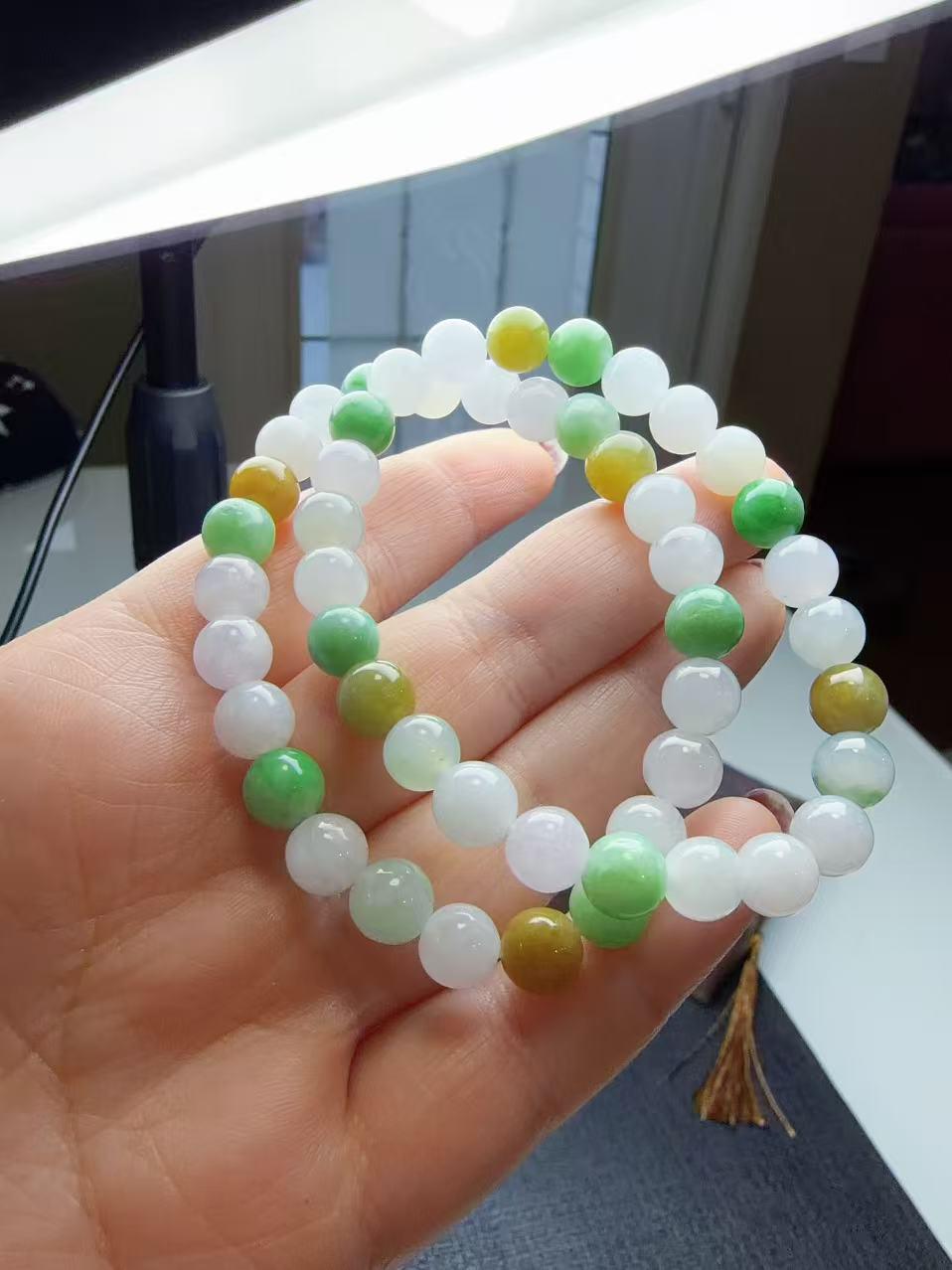 Certified Natural Jadeite Beaded Bracelet, 8mm Multi Color Grade A Jadeite Bracelet, Natural Green Jadeite, Real Jade Bracelet