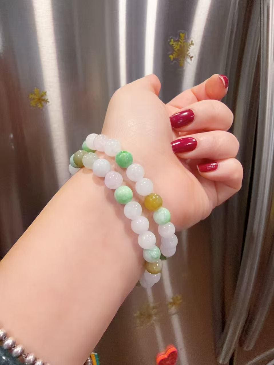 Certified Natural Jadeite Beaded Bracelet, 8mm Multi Color Grade A Jadeite Bracelet, Natural Green Jadeite, Real Jade Bracelet
