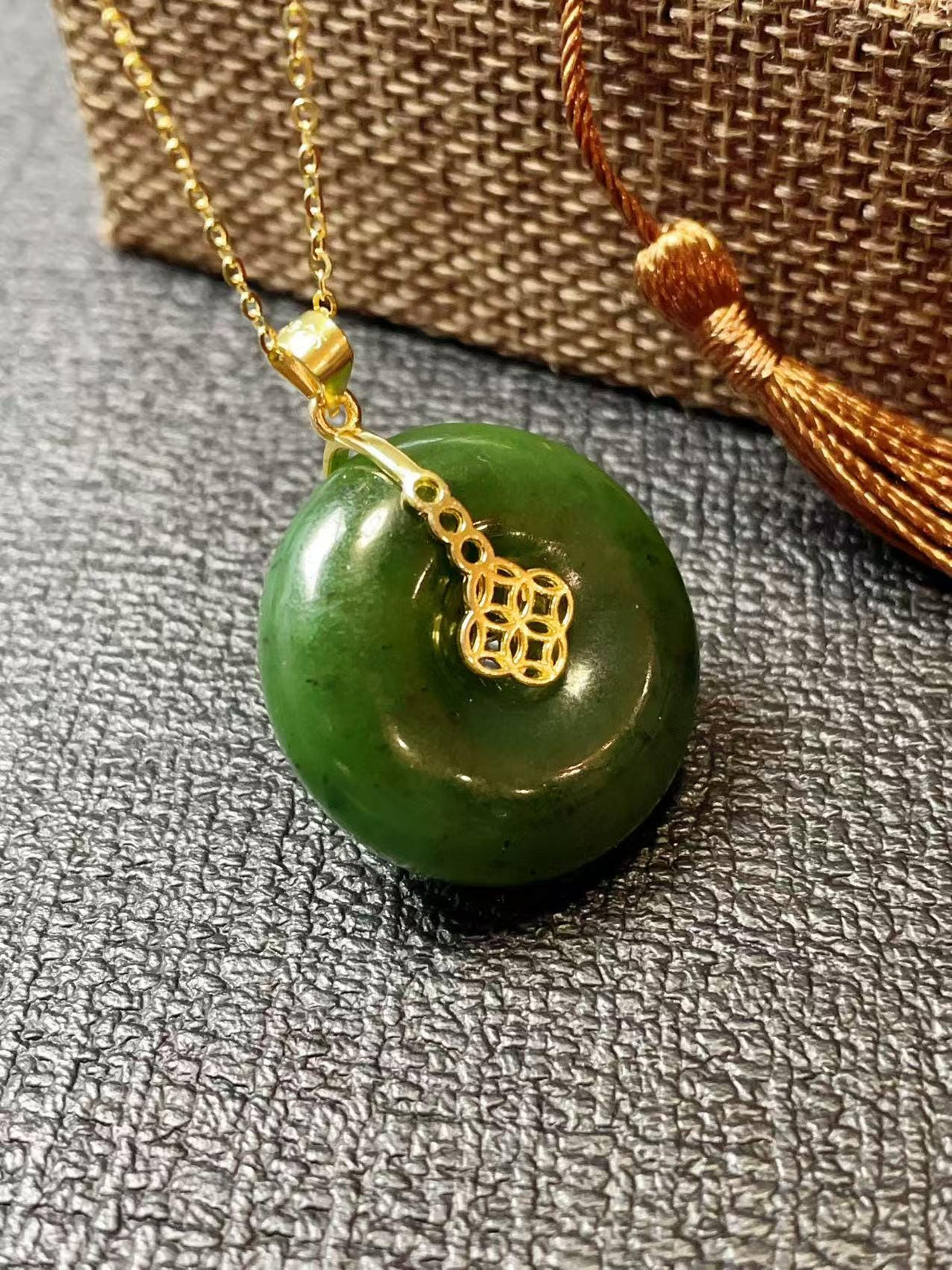 Certifeid Natural Green Jade, Large Donut Pendent, Nephrite Jade Peach Pendent, Rich Green Jade Circle Pendent,Jade Jewelry
