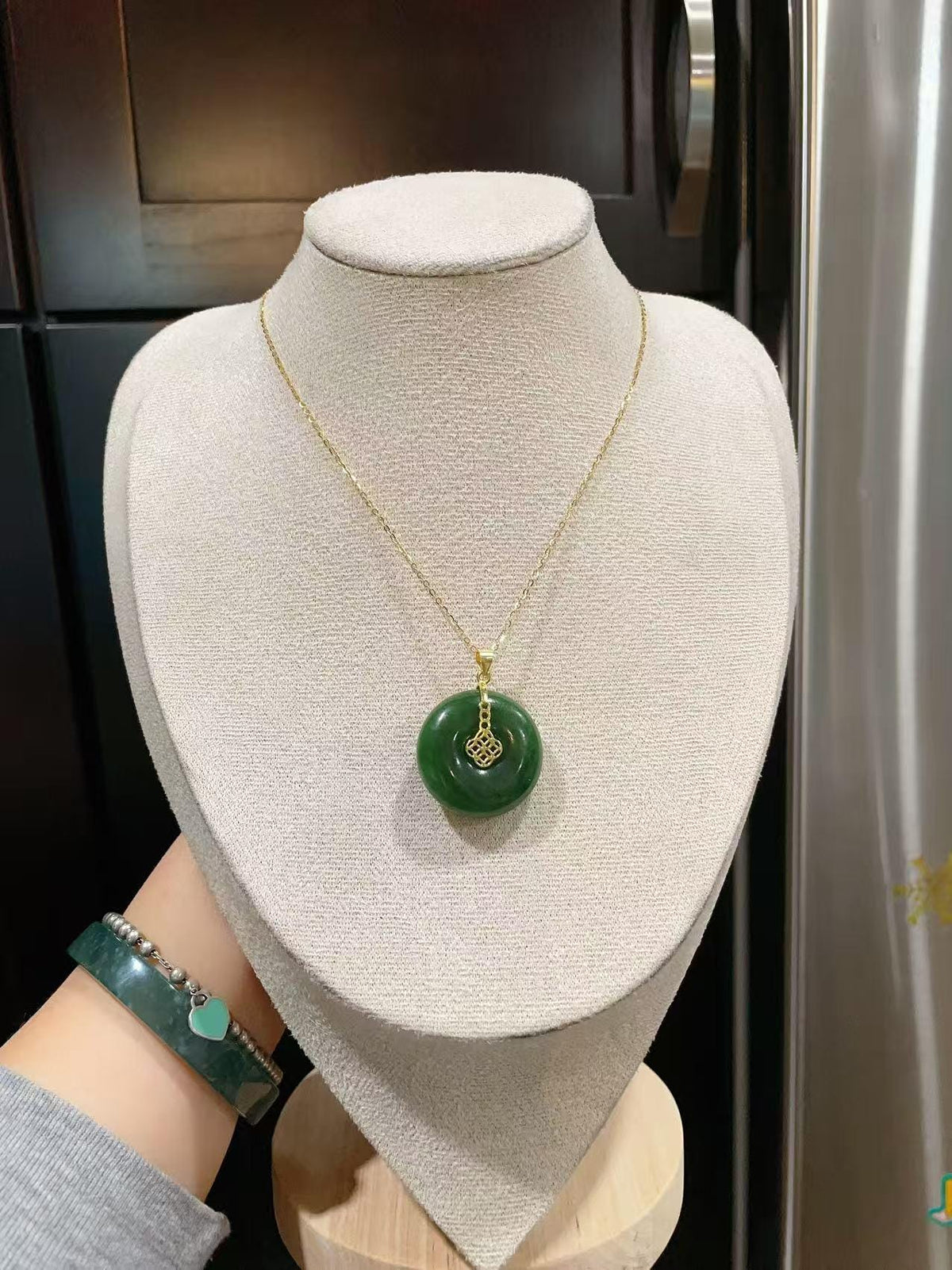 Certifeid Natural Green Jade, Large Donut Pendent, Nephrite Jade Peach Pendent, Rich Green Jade Circle Pendent,Jade Jewelry