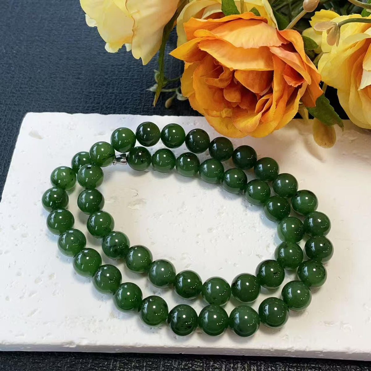 Certified Natural Green Jade 10mm Necklace, Rich Green Beaded Jade Necklace, Minimalist Jade Chain, 10mm Nephrite Green Jade