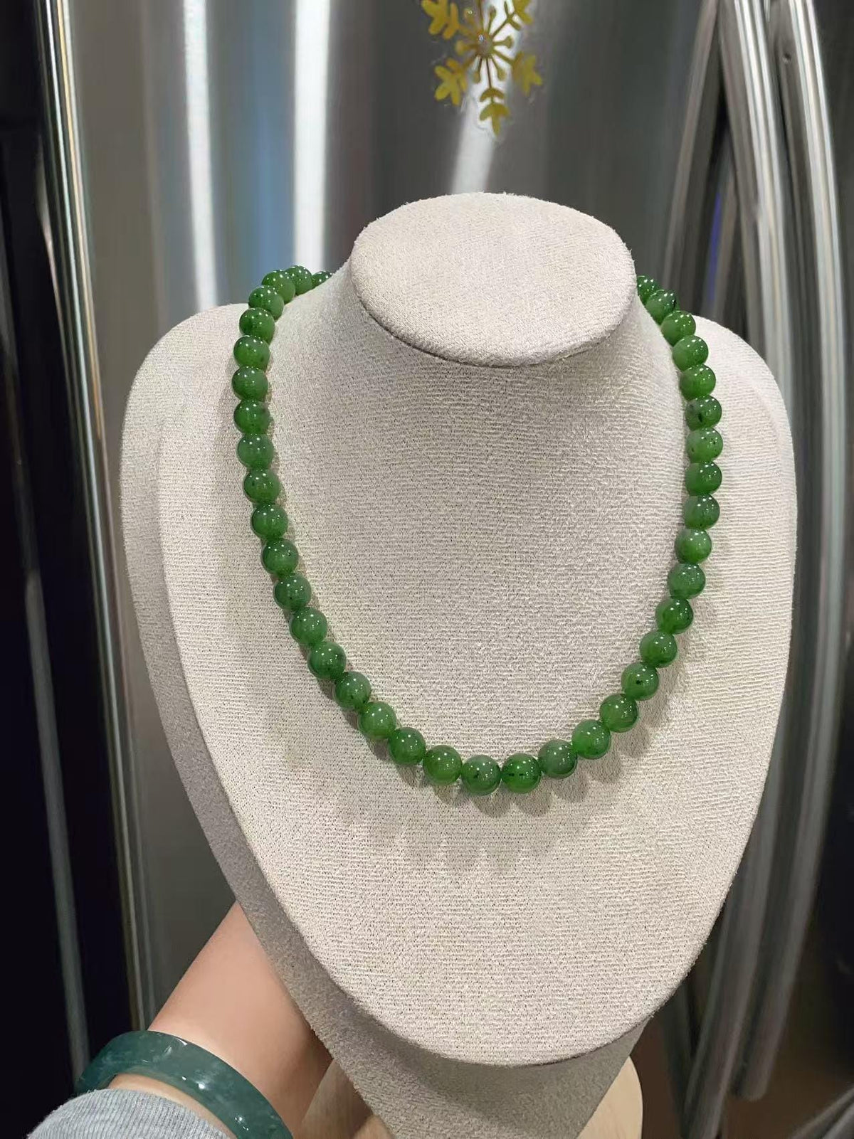 Certified Natural Green Jade 10mm Necklace, Rich Green Beaded Jade Necklace, Minimalist Jade Chain, 10mm Nephrite Green Jade