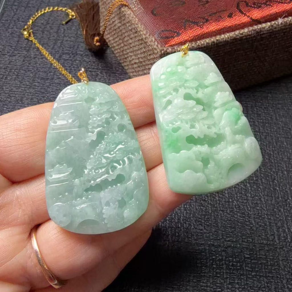 Certified Natural Jadeite ,Landscape Pendant Necklace (Grade A), Green Jadeite Pendent Necklace, Real Jadeite Tag Pendent
