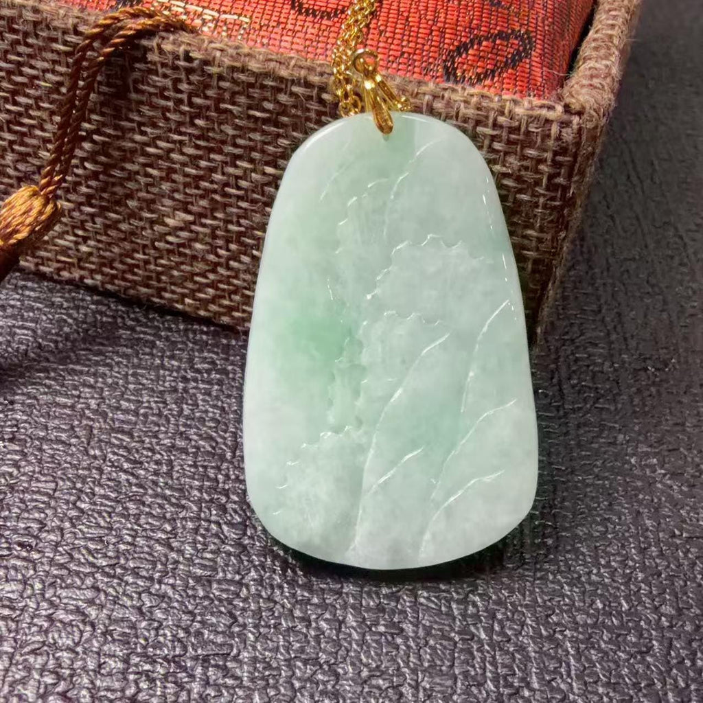 Certified Natural Jadeite ,Landscape Pendant Necklace (Grade A), Green Jadeite Pendent Necklace, Real Jadeite Tag Pendent