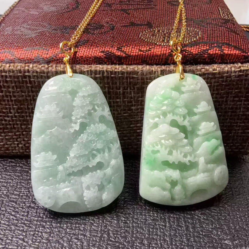 Certified Natural Jadeite ,Landscape Pendant Necklace (Grade A), Green Jadeite Pendent Necklace, Real Jadeite Tag Pendent