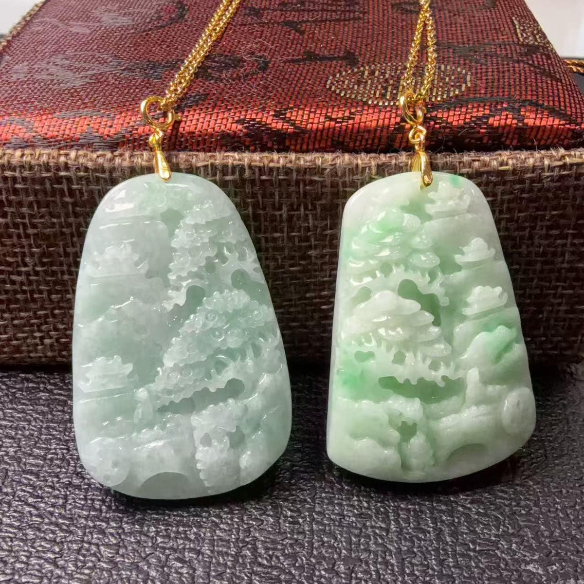 Certified Natural Jadeite ,Landscape Pendant Necklace (Grade A), Green Jadeite Pendent Necklace, Real Jadeite Tag Pendent