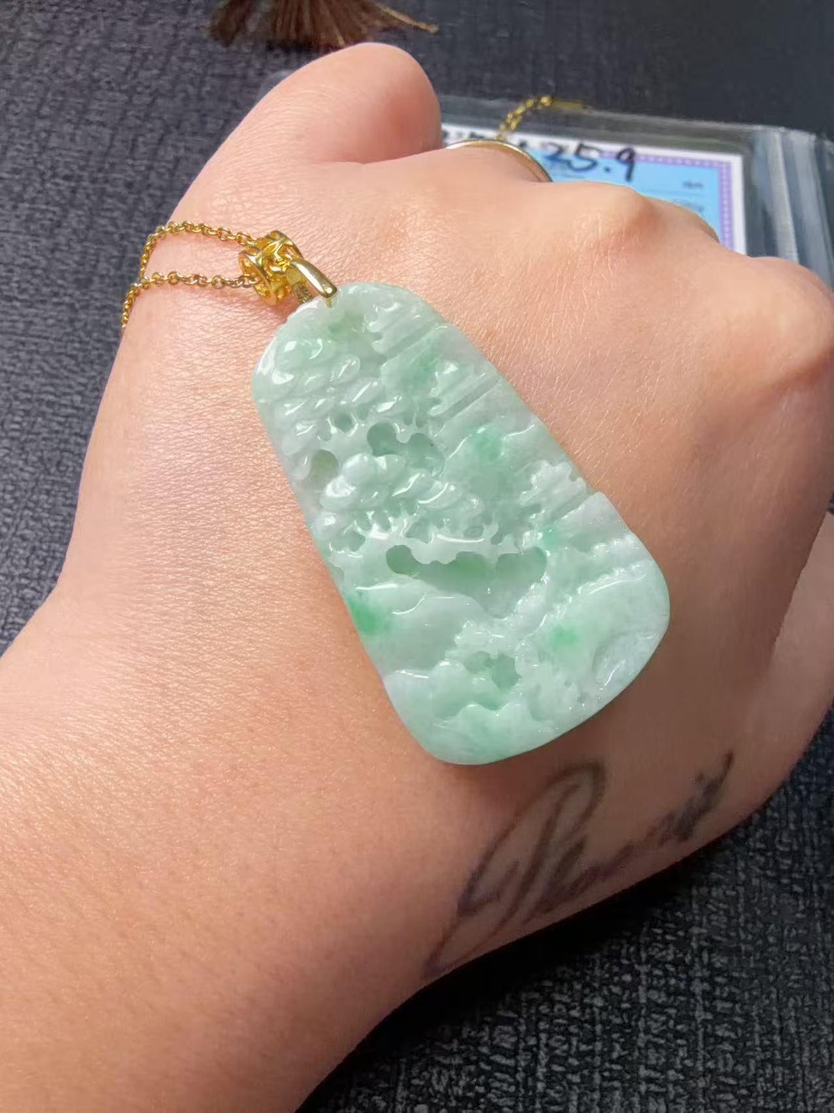 Certified Natural Jadeite Landscape Pendant Necklace (Grade A), Green Jadeite Pendent Necklace