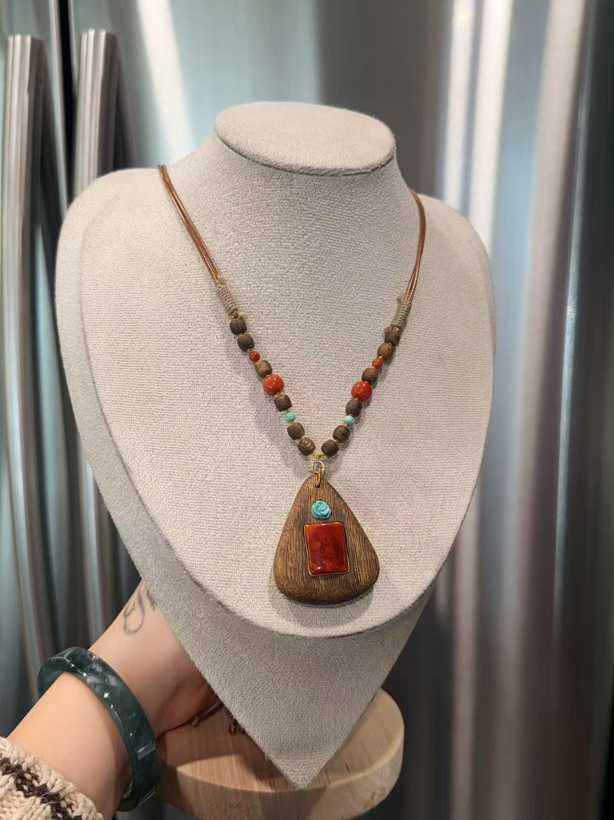 Certified Natural Red Agate , Sandalwood Pendant Necklace, Handcraft High Grade Agate Pendent , Red Agate, Gemstone Pendent