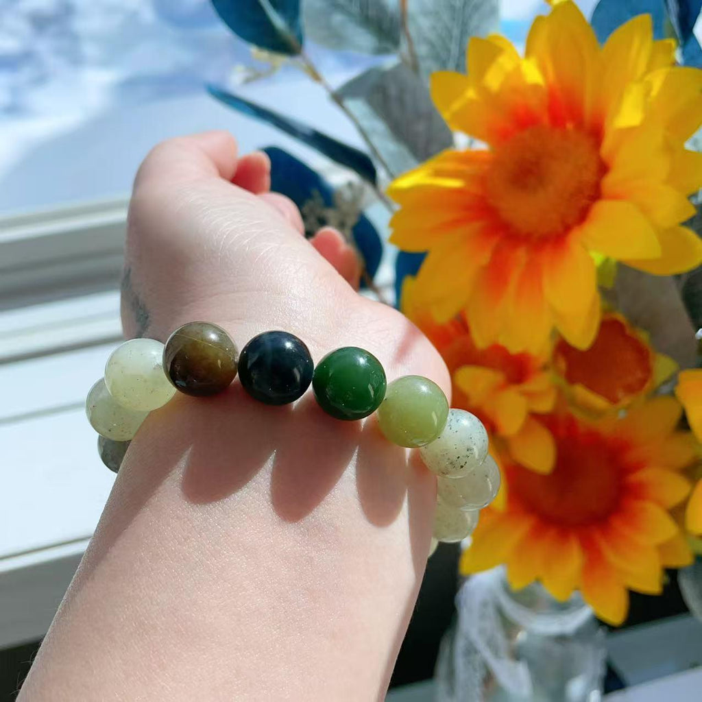 Natural Multicolor Jade Bracelet 12mm Beads , Genuine Jade Round Bead Bracelet ,Statement Chunky Jade Jewelry ,Gift for Her
