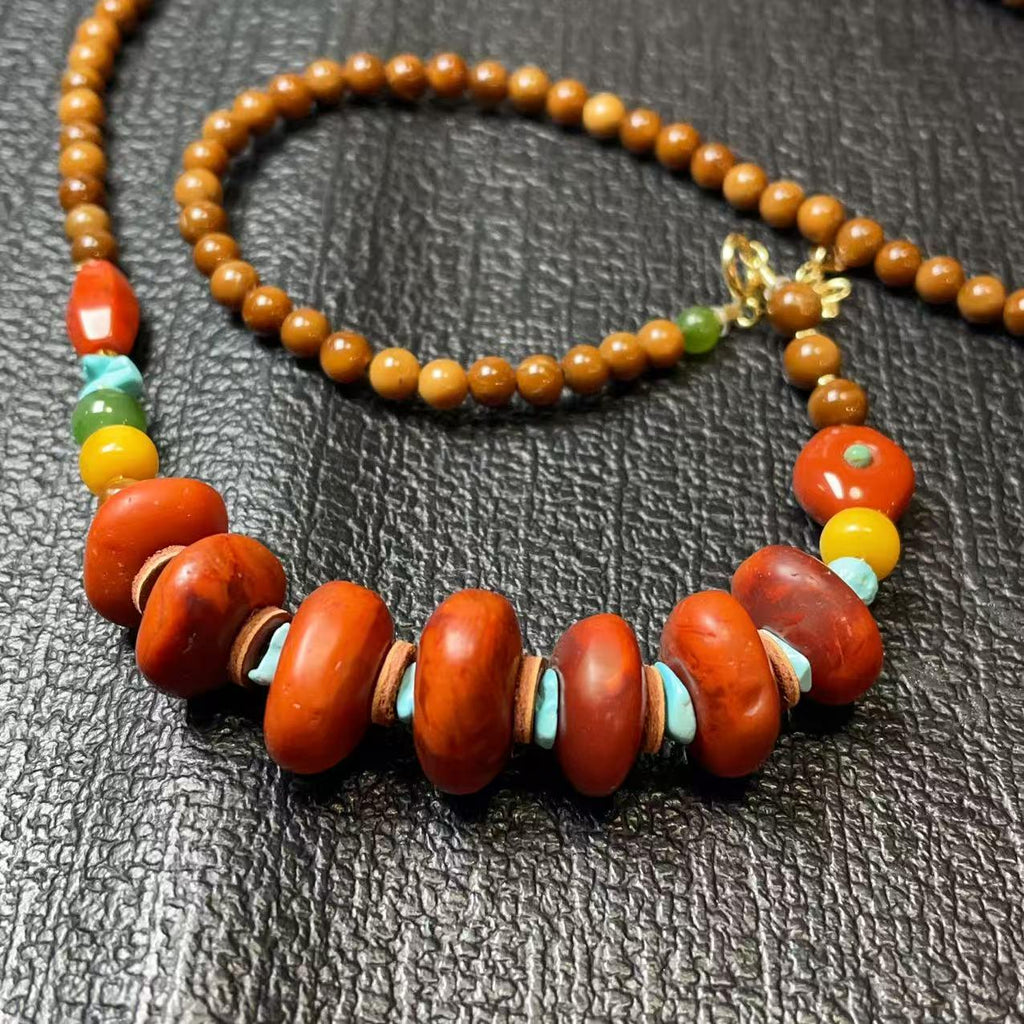 Certified Natural Fire Agate Nanhong Necklace ,Rare One-of-a-Kind Piece, High Grade Red Agate Necklace