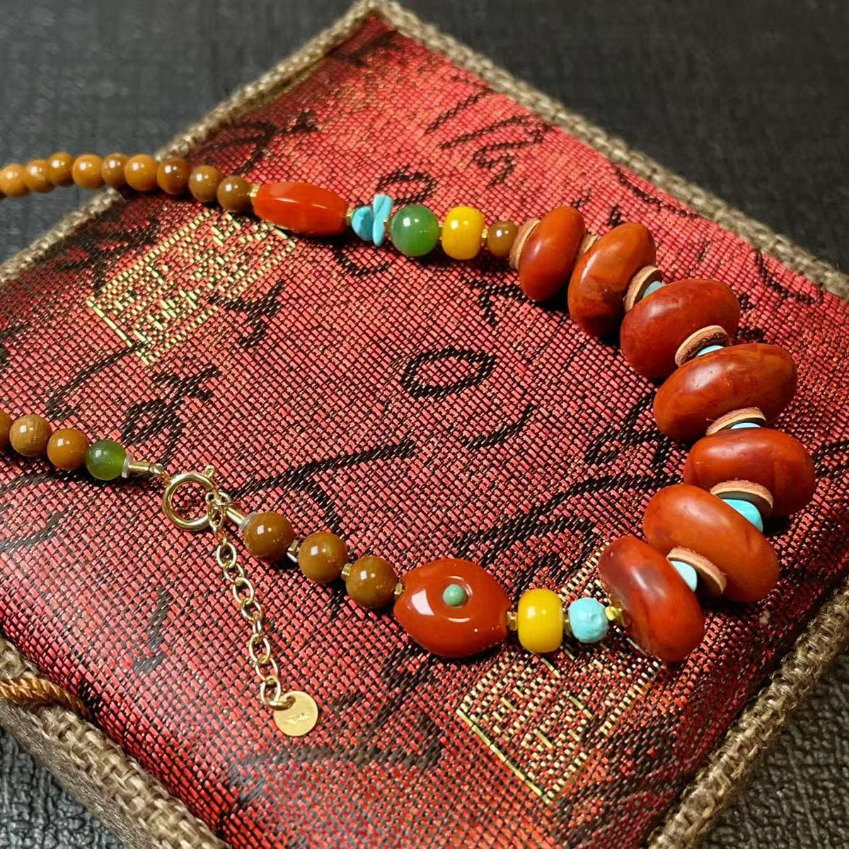 Certified Natural Fire Agate Nanhong Necklace ,Rare One-of-a-Kind Piece, High Grade Red Agate Necklace