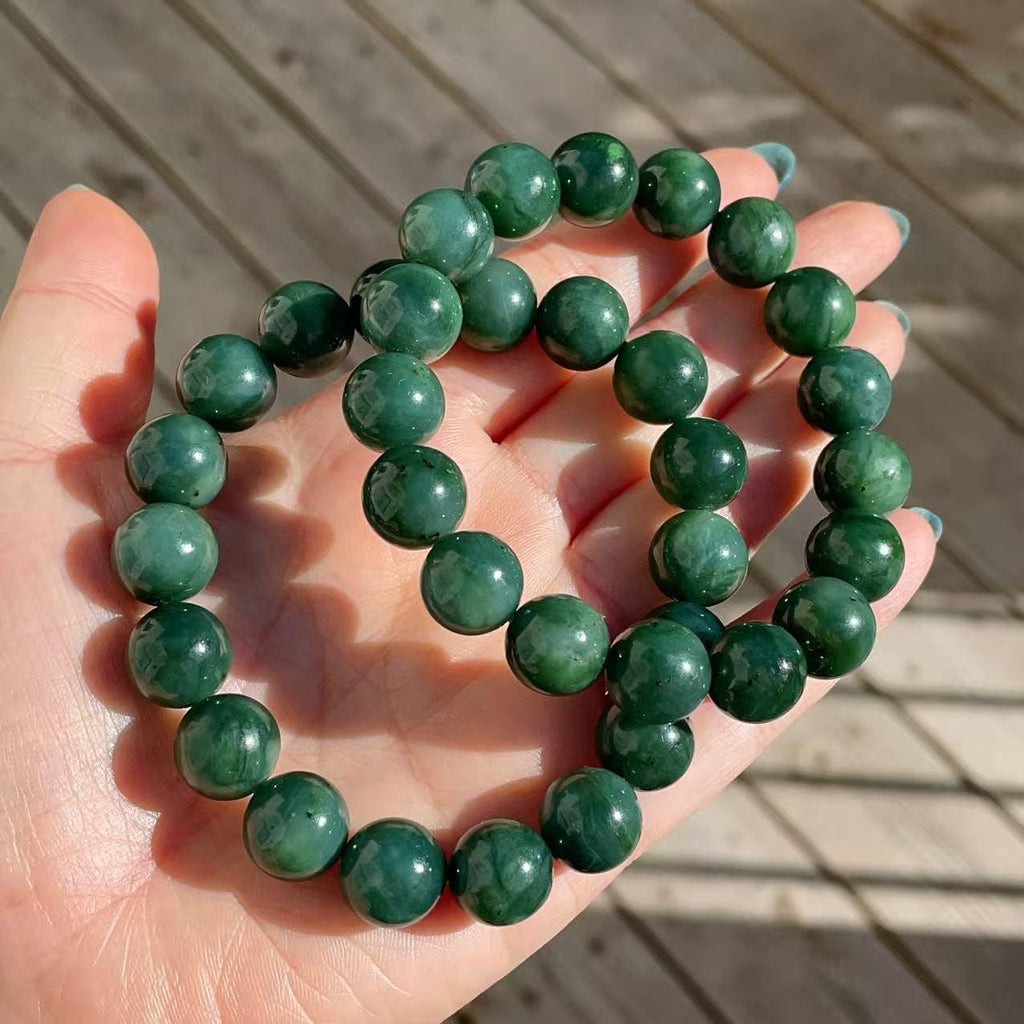 Certified Natural Green- Blue Jade Bracelet, 12mm Jade Beaded Bracelet, Natural Jade Bracelet, Large Beaded Bracelet, Real Jade Gift