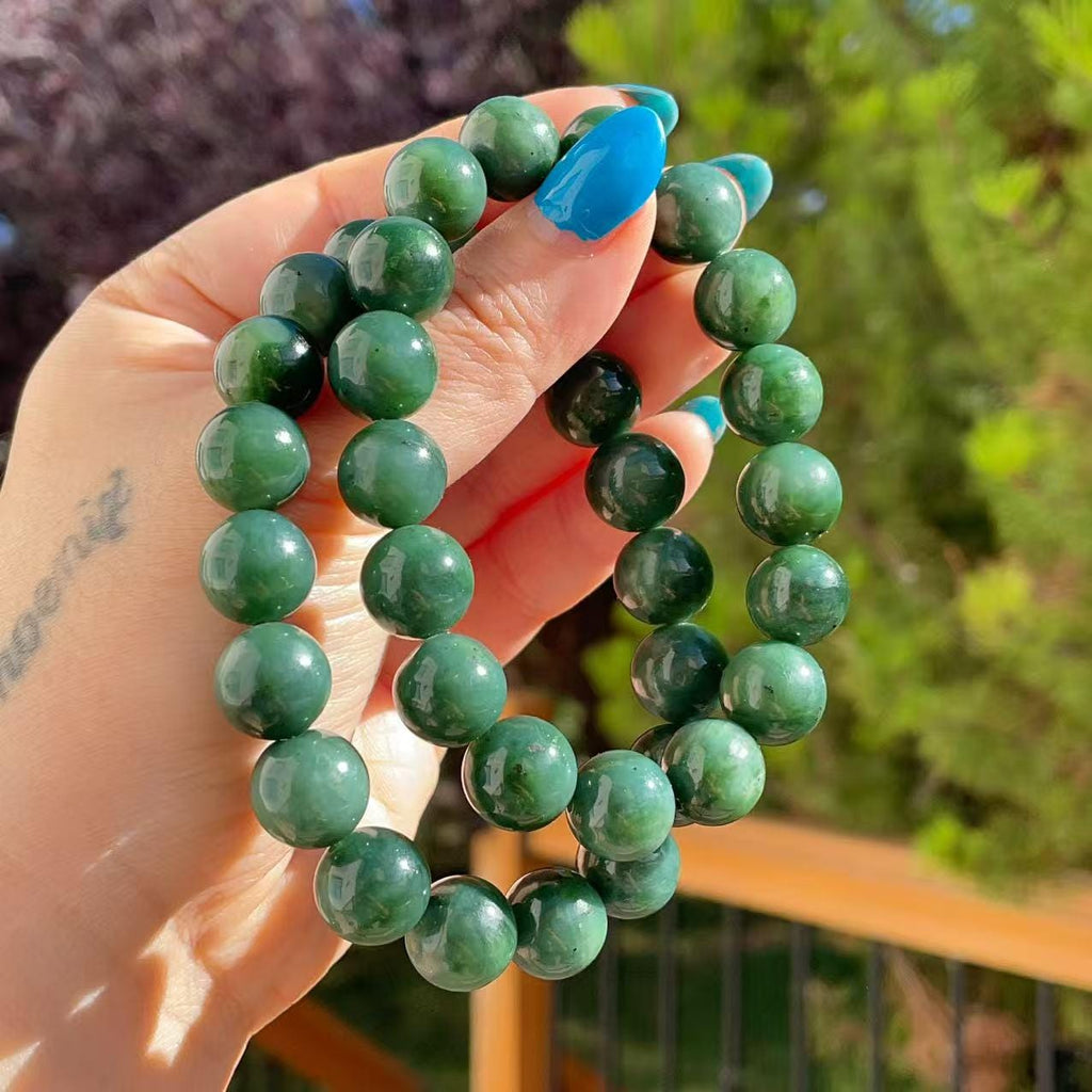 Certified Natural Green- Blue Jade Bracelet, 12mm Jade Beaded Bracelet, Natural Jade Bracelet, Large Beaded Bracelet, Real Jade Gift