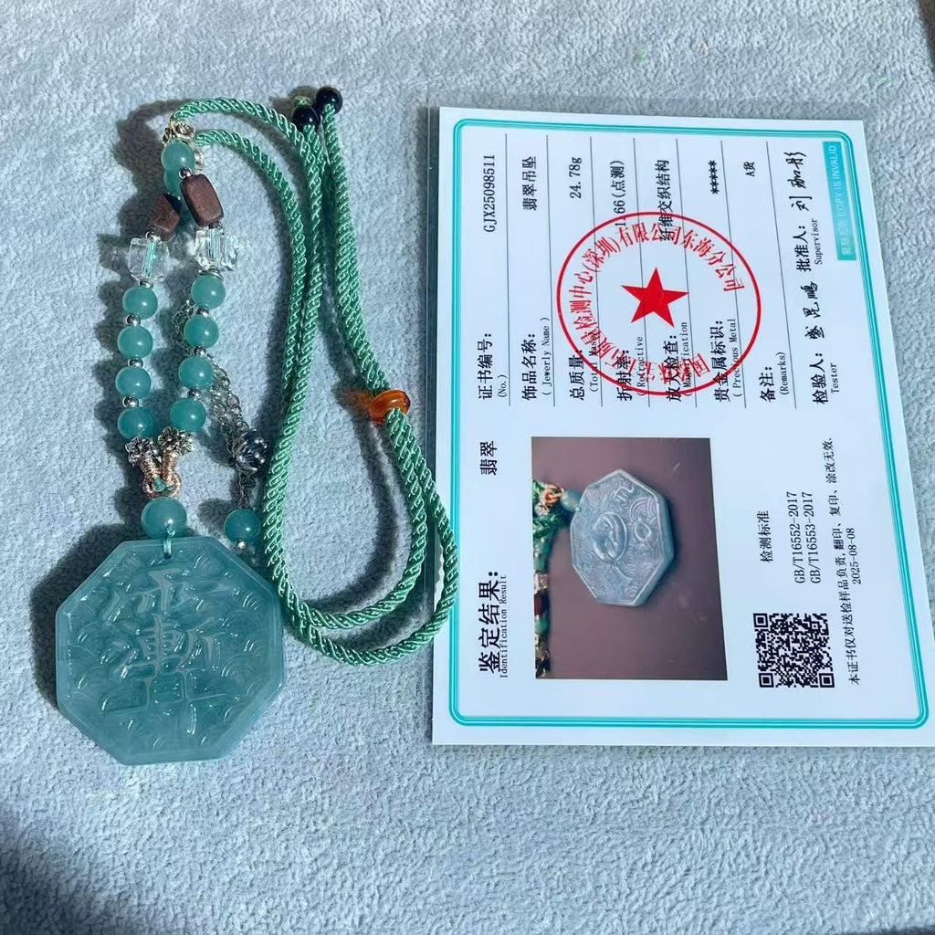 Certified Blue Jadeite Bagua Pendent , Lucky Natural Jadeite Pendent, Grade A Jadeite Pendent