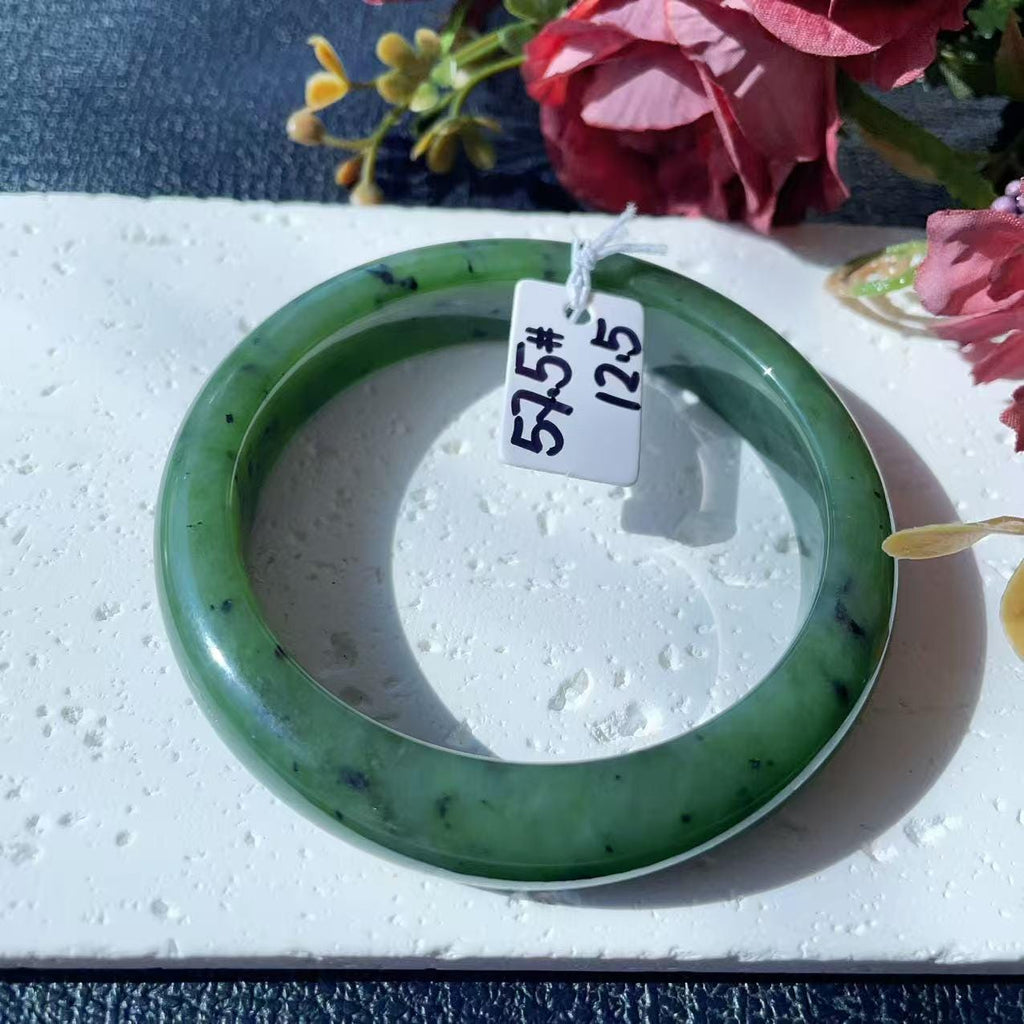 Certified Natural Nephrite Jade Bangle Bracelet ,Rich Green Jade Bangle,Size 57-58mm, Classic Round Jade Bracelet, Gift for He