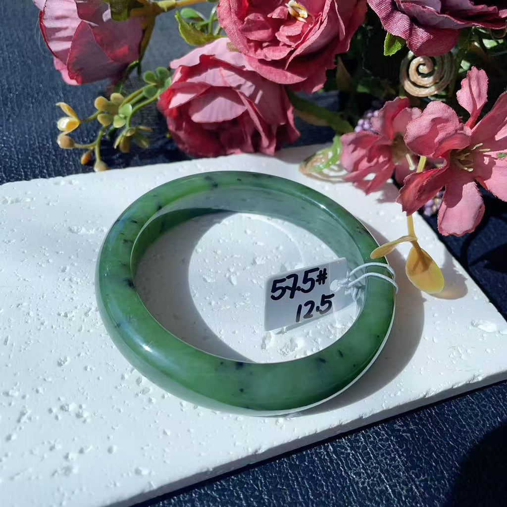 Certified Natural Nephrite Jade Bangle Bracelet ,Rich Green Jade Bangle,Size 57-58mm, Classic Round Jade Bracelet, Gift for He