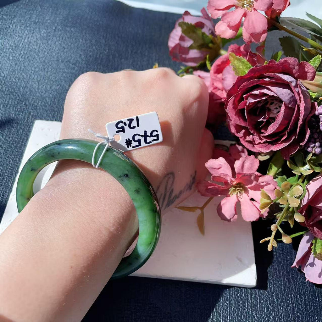 Certified Natural Nephrite Jade Bangle Bracelet ,Rich Green Jade Bangle,Size 57-58mm, Classic Round Jade Bracelet, Gift for He