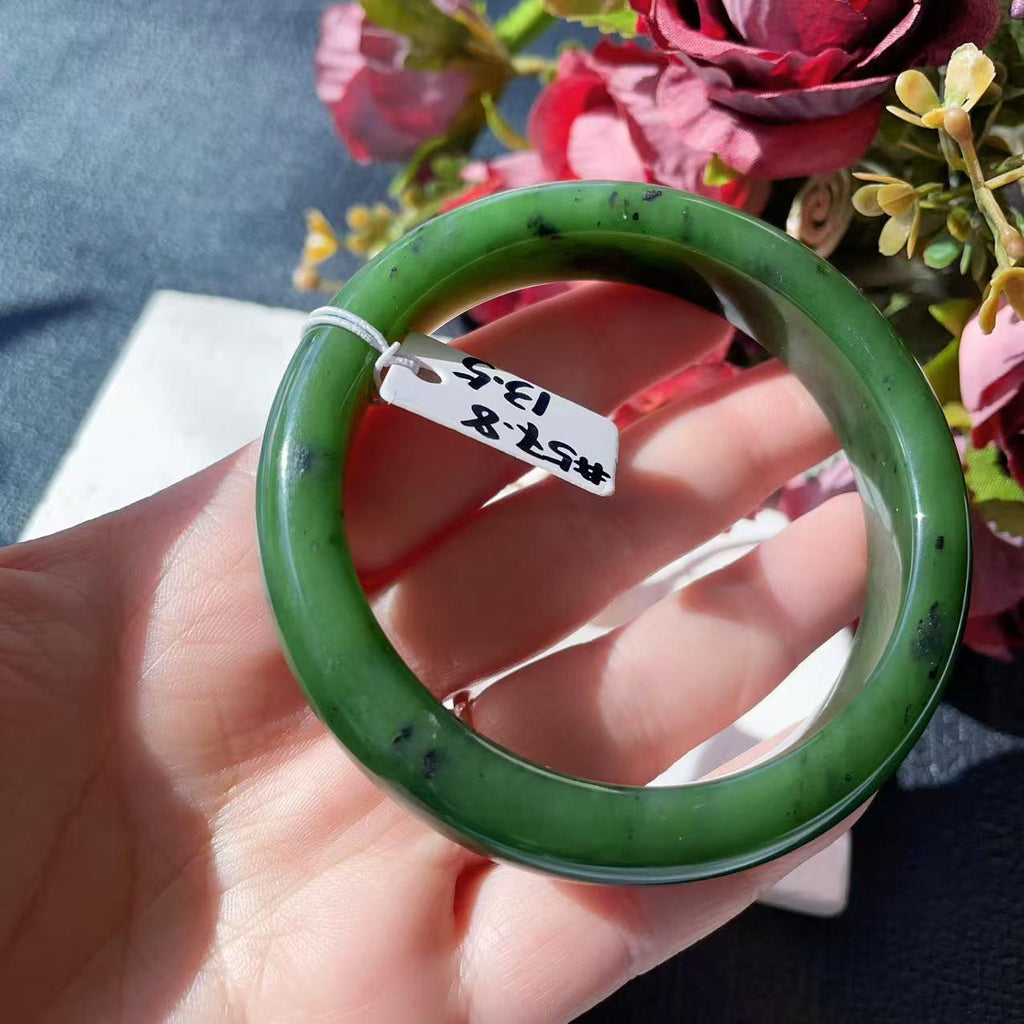 Certified Natural Nephrite Jade Bangle Bracelet ,Rich Green Jade Bangle,Size 57-58mm, Classic Round Jade Bracelet, Gift for He