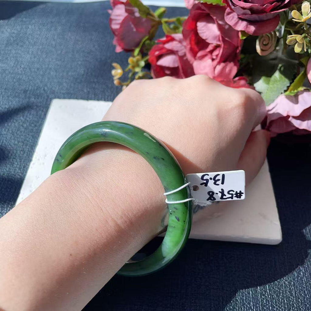 Certified Natural Nephrite Jade Bangle Bracelet ,Rich Green Jade Bangle,Size 57-58mm, Classic Round Jade Bracelet, Gift for He