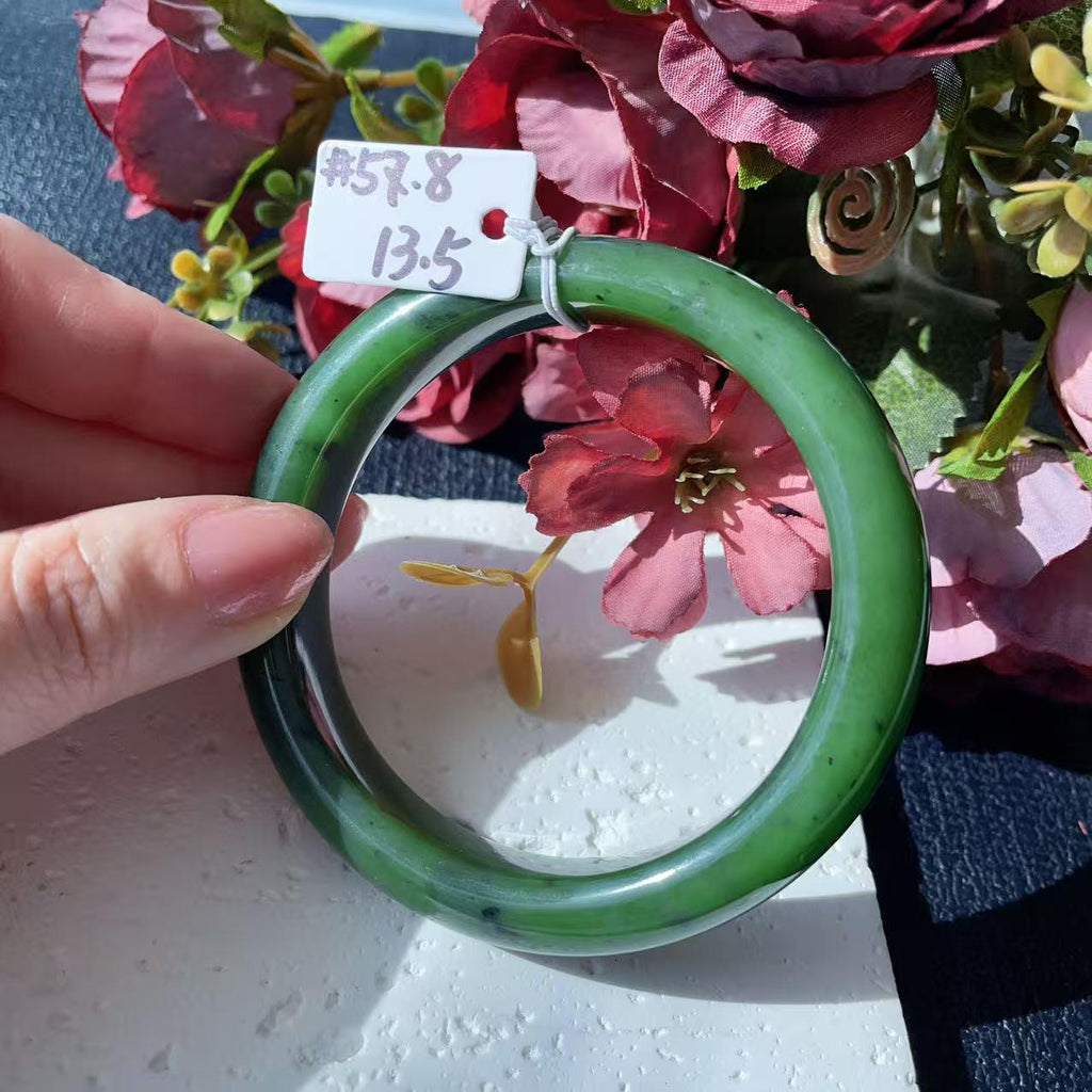 Certified Natural Nephrite Jade Bangle Bracelet ,Rich Green Jade Bangle,Size 57-58mm, Classic Round Jade Bracelet, Gift for He