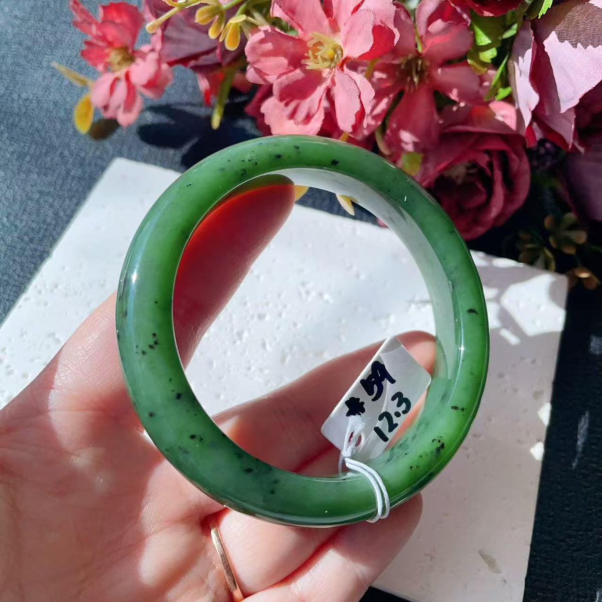 Certified Natural Nephrite Jade Bangle Bracelet ,Rich Green Jade Bangle,Size 59mm, Classic Round Jade Bracelet, Gift for He