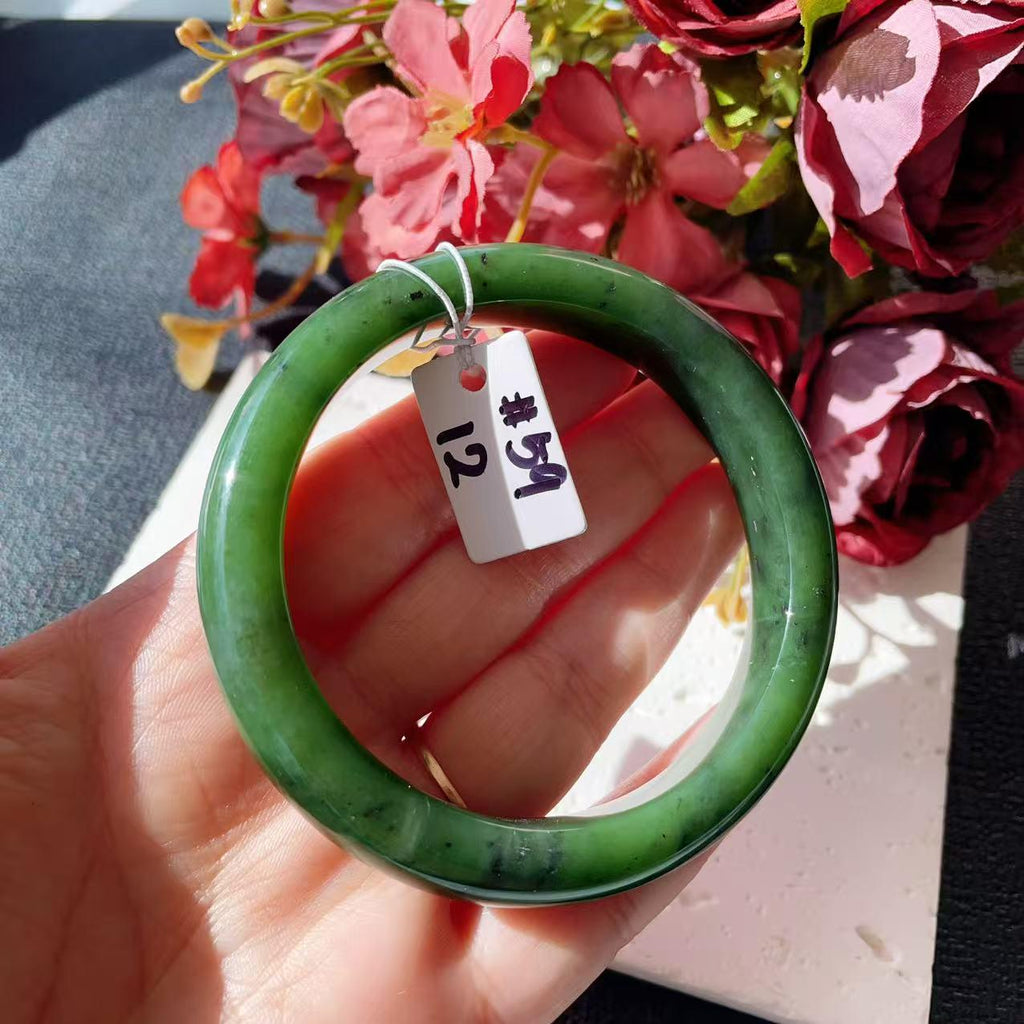 Certified Natural Nephrite Jade Bangle Bracelet ,Rich Green Jade Bangle,Size 59mm, Classic Round Jade Bracelet, Gift for He