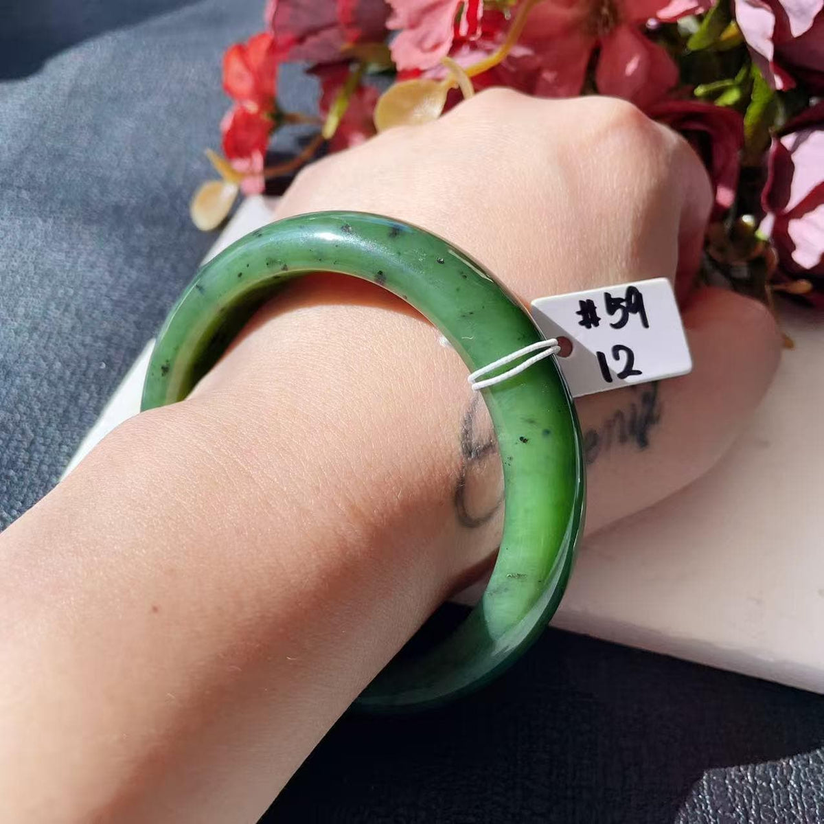 Certified Natural Nephrite Jade Bangle Bracelet ,Rich Green Jade Bangle,Size 59mm, Classic Round Jade Bracelet, Gift for He