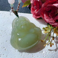 Natural Spring Green Jade Buddha Pendant Necklace | Large Laughing Buddha Jade | Adjustable Cord 26" | Certified Jade Gift