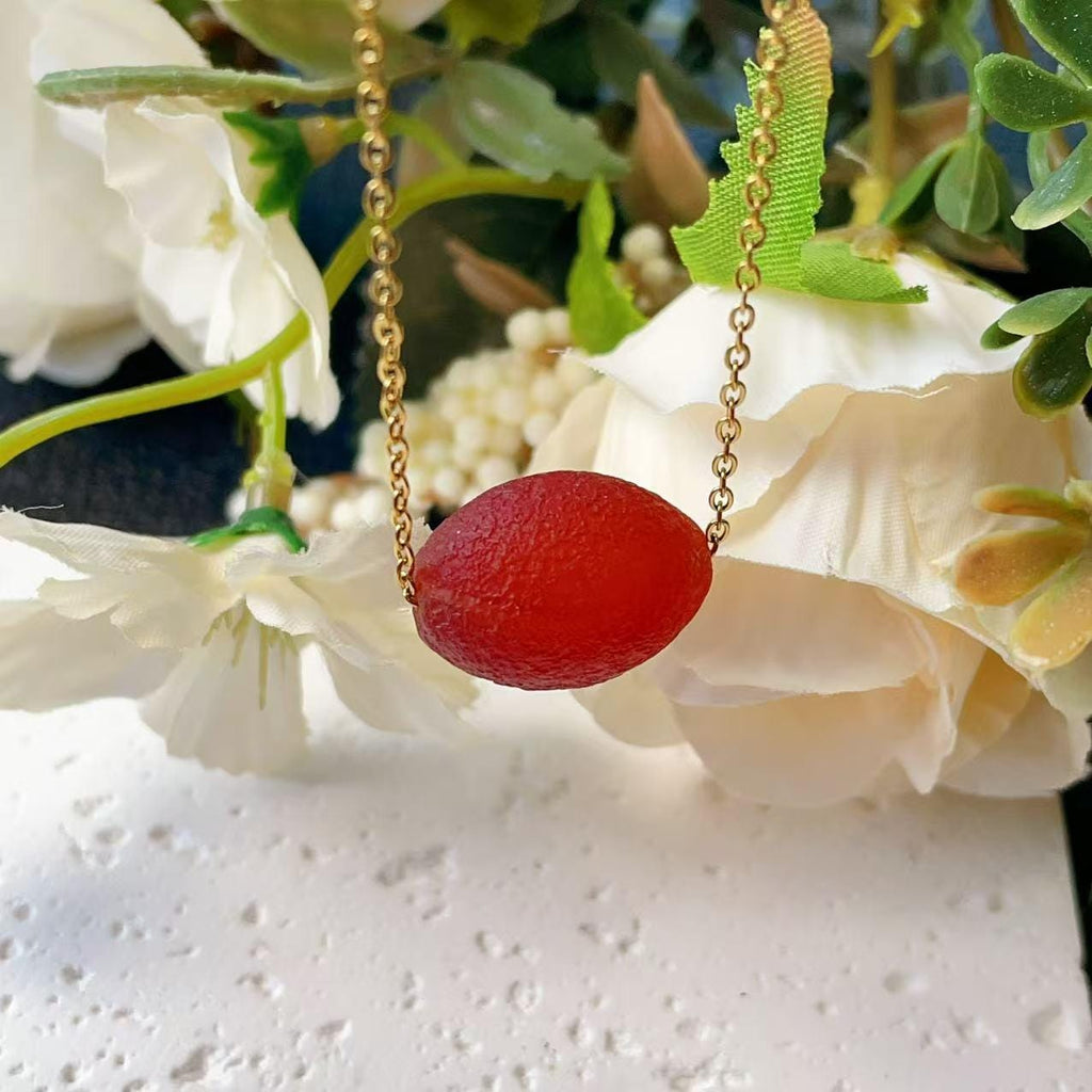 Natural Red Agate Pendant Necklace ,Matte Barrel Bead ,Adjustable Gold Chain ,Handmade Minimal Jewelry Gift